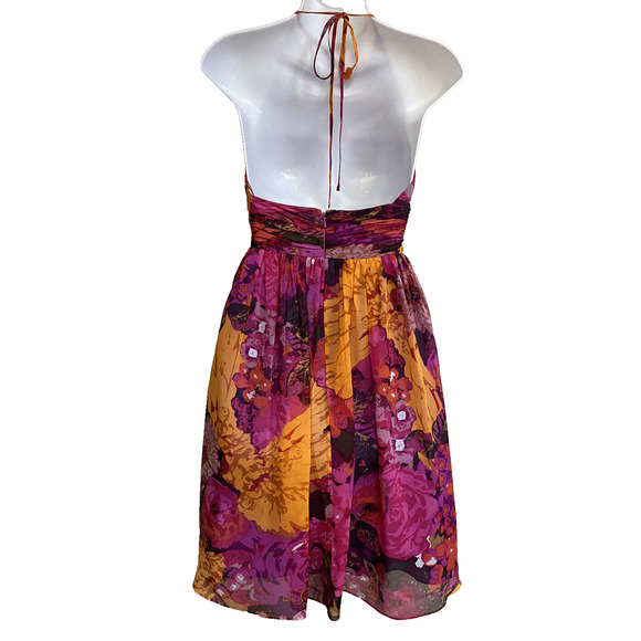Aidan Mattox % Silk Chiffon‎ Floral Print Dress Halter ~Sz 2~Beautiful - Picture 4 of 8